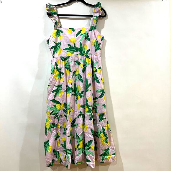 J. Crew Factory Square Neck Midi Dress Lemon Print Size 12 - Picture 4 of 11